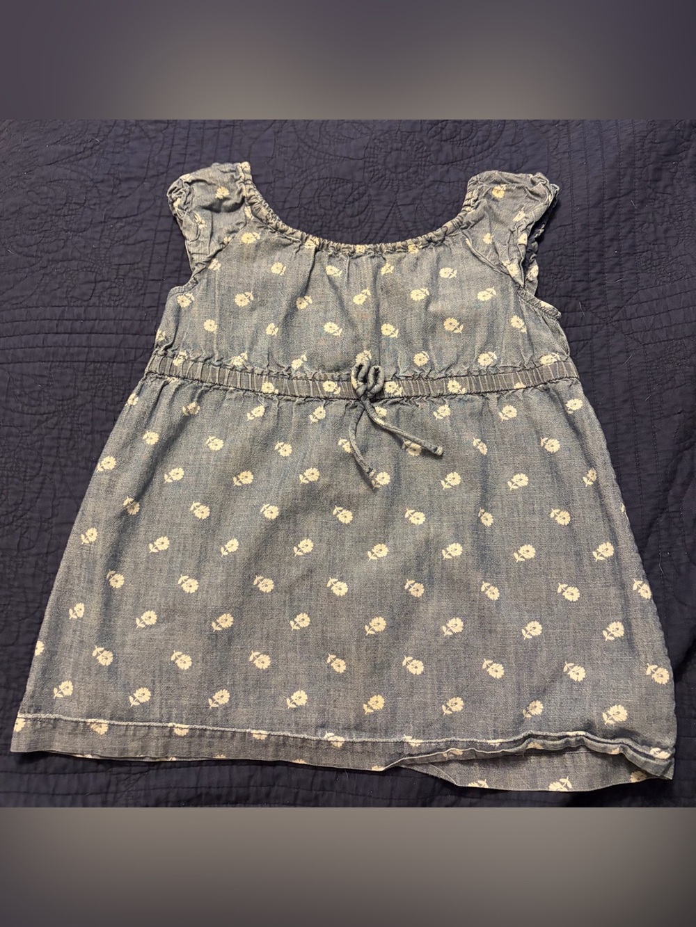 Girls Blue Floral Chambray Tie-Front Tank Dress